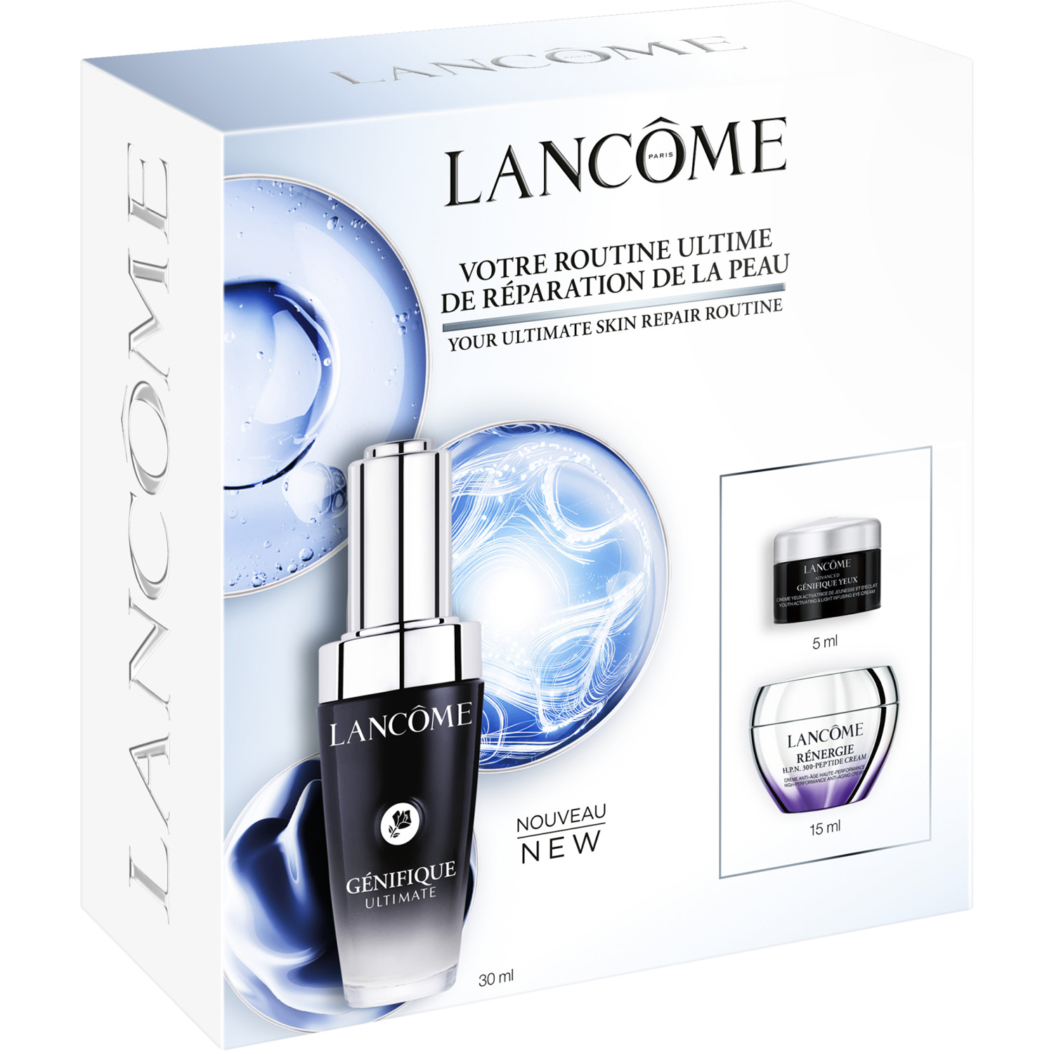 Lancôme Génifique Routine Set 2025: Génifique Ultimate Serum 30ml, Advanved Génifique Eye Cream 5ml & Rénergie H.P.N. 300- Peptide Cream 15ml