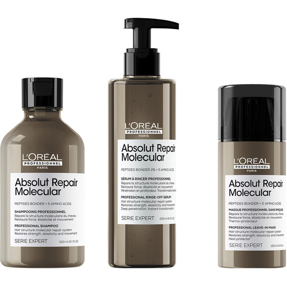 Absolut Repair Molecular Shampoo, Rinse-Out Serum & Leave-In