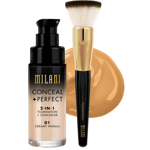 Milani Cosmetics Milani Conceal & Perfect Liquid Foundation Tan & Brush